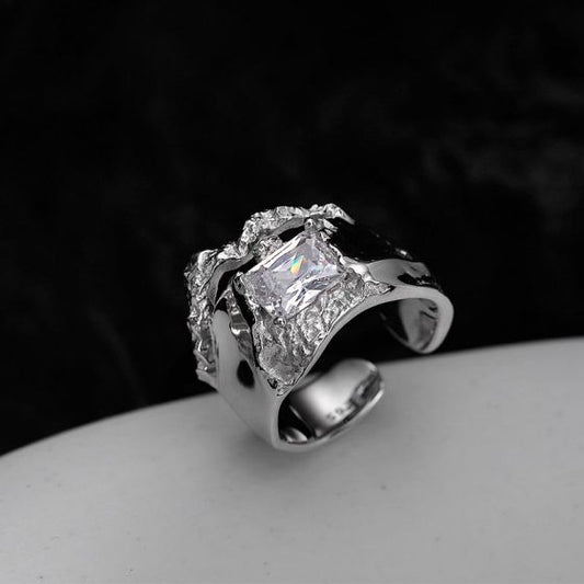 Irregular CZ 925 Sterling Silver Adjustable Ring