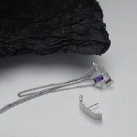 Asymmetry Geometry Purple Crystal Tassel Sterling Silver Earrings