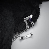 Asymmetry Geometry Purple Crystal Tassel Sterling Silver Earrings