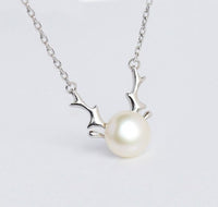 Natural White Pearl Elk Necklace in 925 Sterling Silver