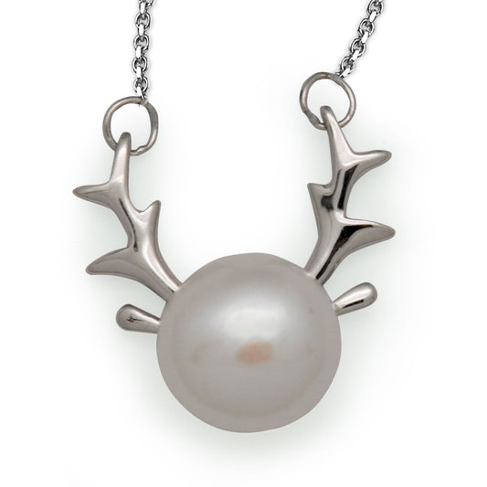 Natural White Pearl Elk Necklace in 925 Sterling Silver