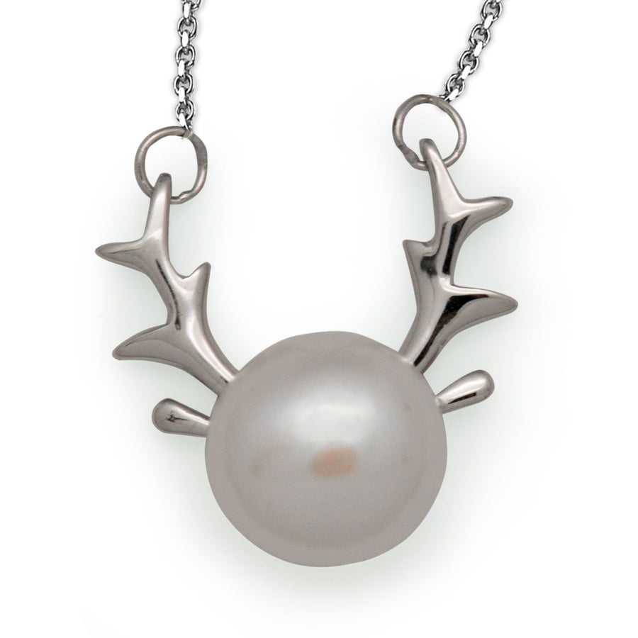 Natural White Pearl Elk Necklace in 925 Sterling Silver