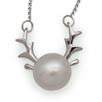 Natural White Pearl Elk Necklace in 925 Sterling Silver