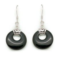 Natural Black Agate Round Dangle Earrings