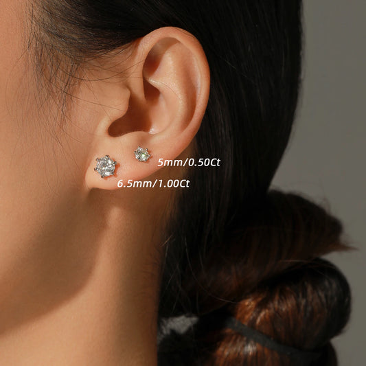 Sterling Silver 1 Carat D Color Moissanite Stud Earrings