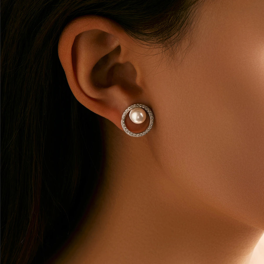 Sterling Silver Circle Pearl Earrings