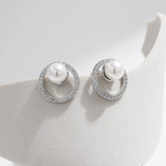 Sterling Silver Circle Pearl Earrings