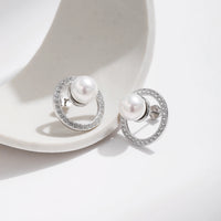 Sterling Silver Circle Pearl Earrings