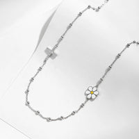 Sterling Silver Daisy Cross Flower Choker Necklace
