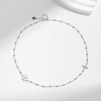 Sterling Silver Daisy Cross Flower Choker Necklace