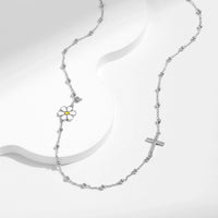 Sterling Silver Daisy Cross Flower Choker Necklace
