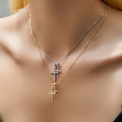 Sterling Silver Double Cross Pendant Necklace
