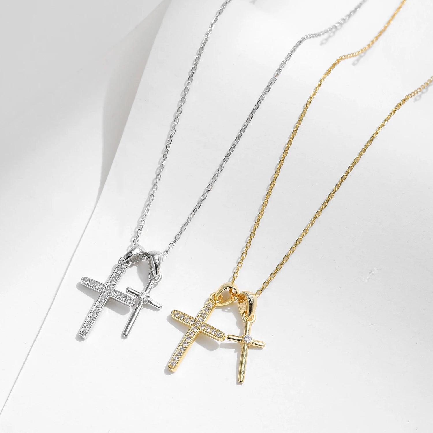 Sterling Silver Double Cross Pendant Necklace