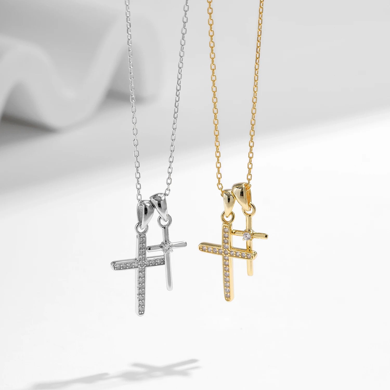 Sterling Silver Double Cross Pendant Necklace
