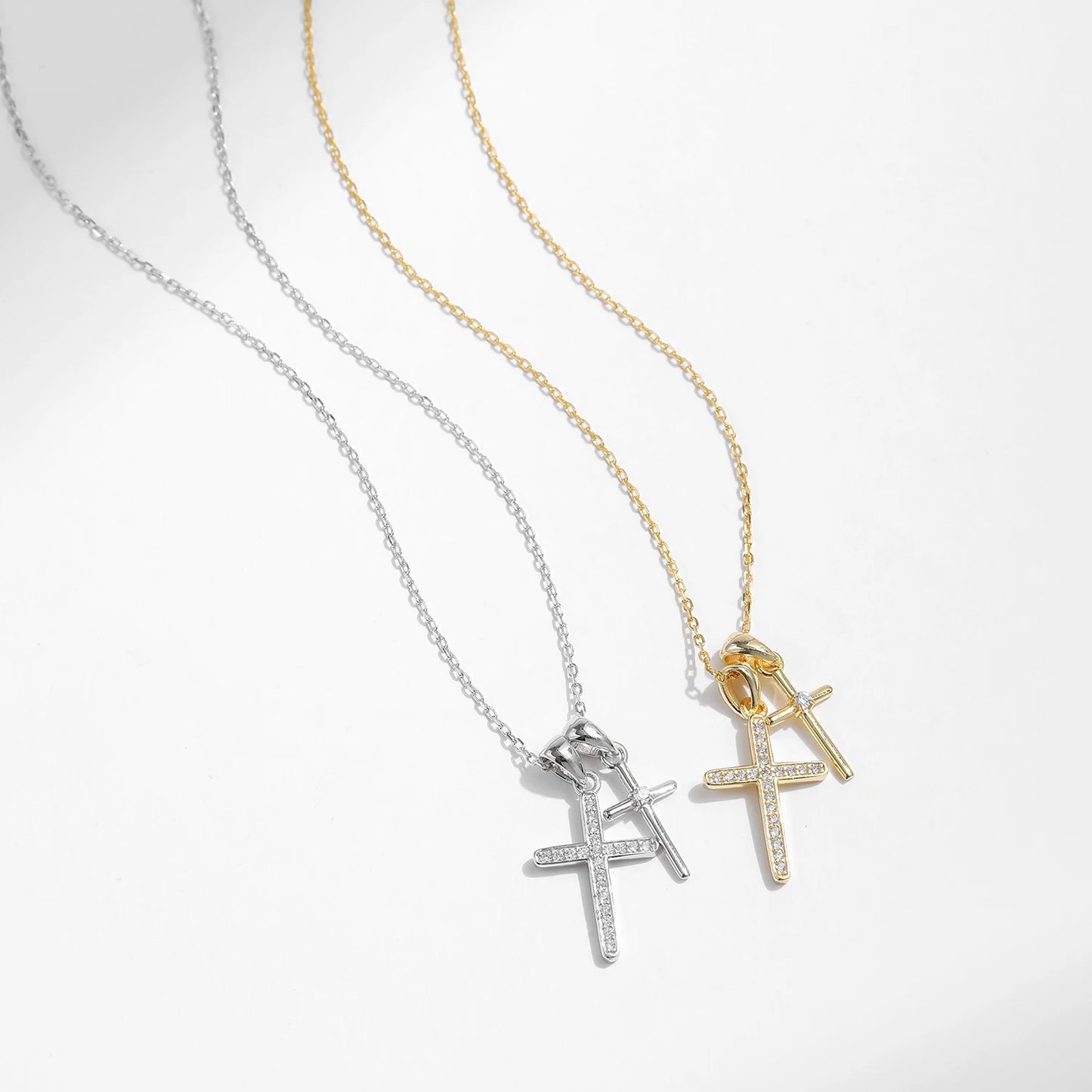 Sterling Silver Double Cross Pendant Necklace