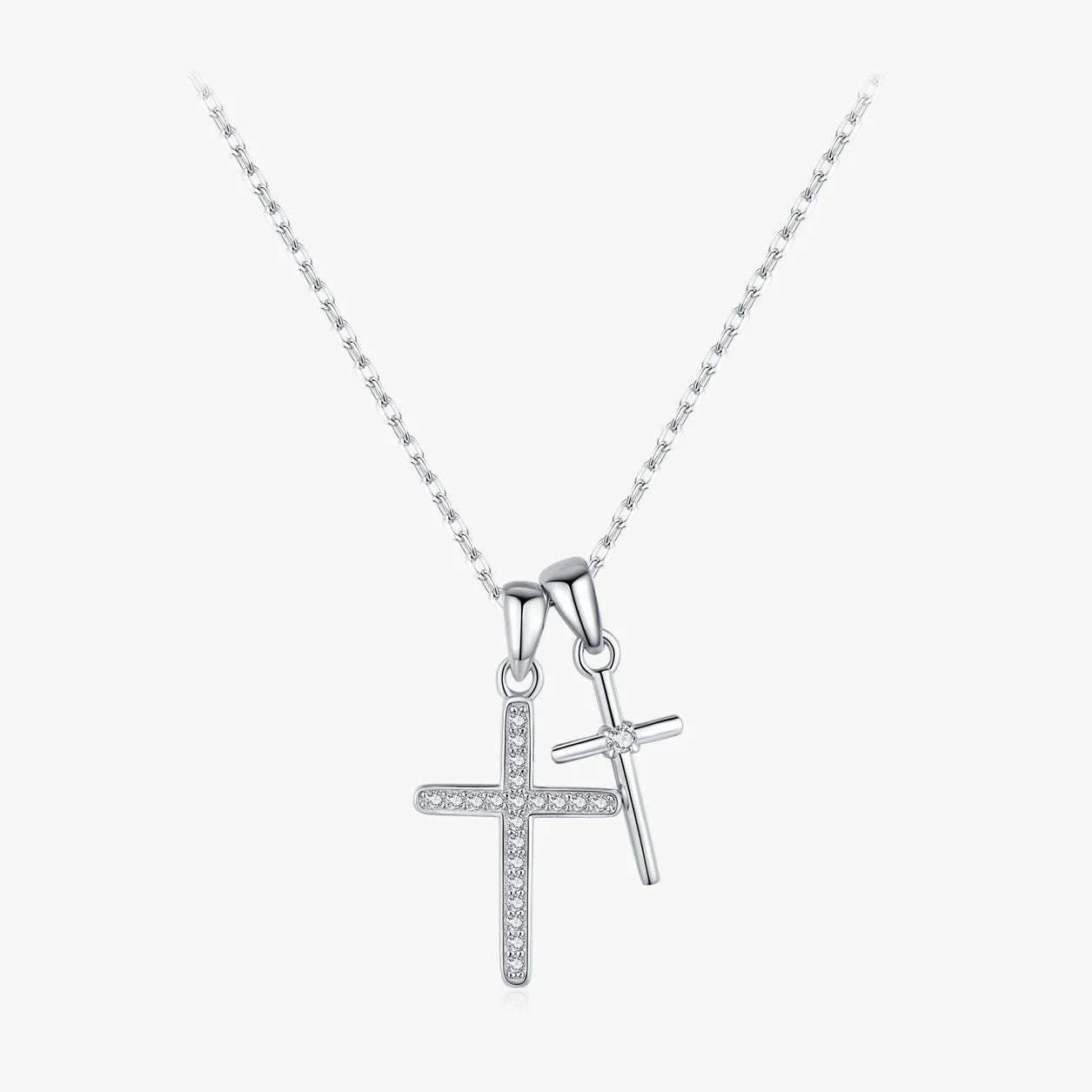 Sterling Silver Double Cross Pendant Necklace