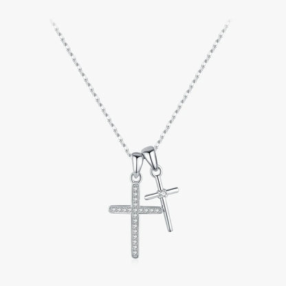 Sterling Silver Double Cross Pendant Necklace