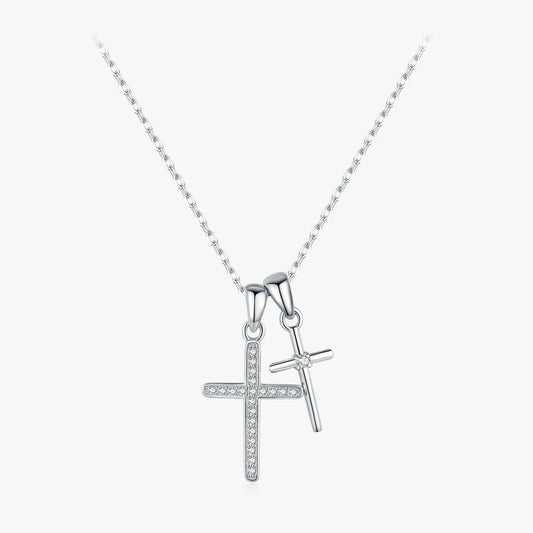 Sterling Silver Double Cross Pendant Necklace