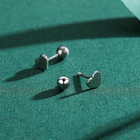 Sterling Silver Heart Bead Screw Stud Earrings