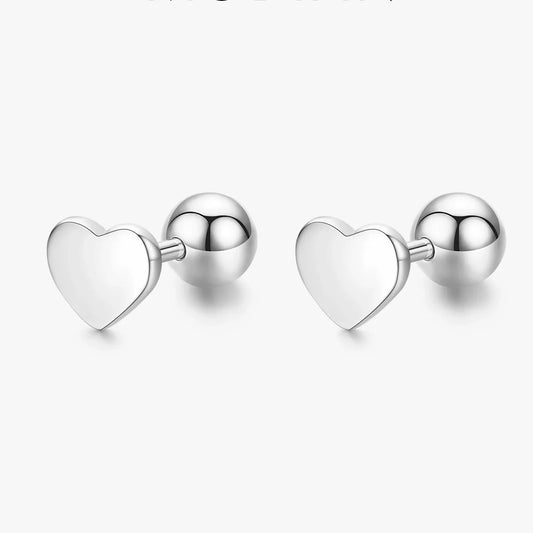 Sterling Silver Heart Bead Screw Stud Earrings