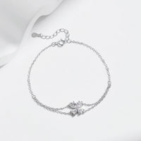 Sterling Silver Double Layer Lucky Leaf Bracelet
