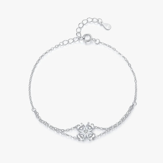 Sterling Silver Double Layer Lucky Leaf Bracelet