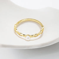 Sterling Silver Crystal Pearl Vintage Thin Ring