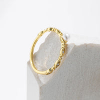 Sterling Silver Crystal Pearl Vintage Thin Ring