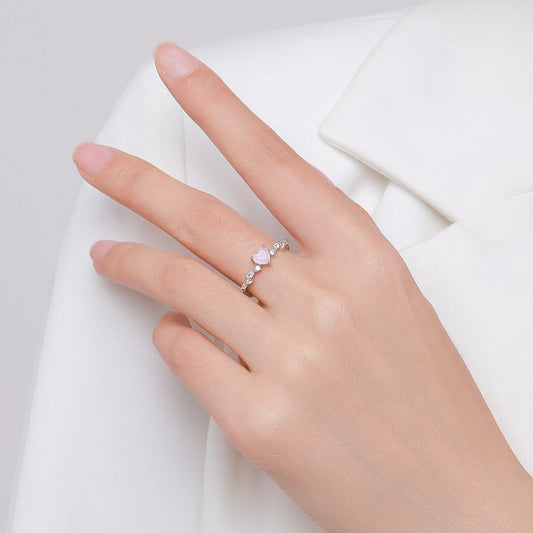 Sterling Silver Pink Crystal Heart Ring