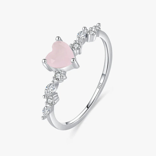 Sterling Silver Pink Crystal Heart Ring