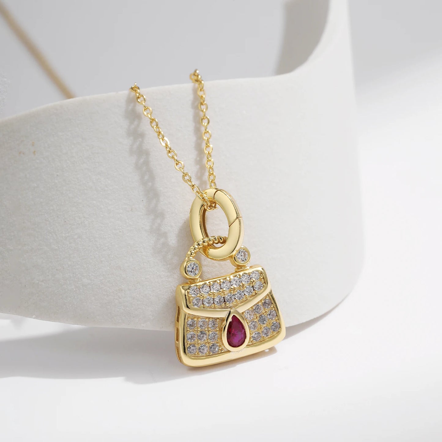 Gold Plated Sterling Silver Bag Pendant Necklace