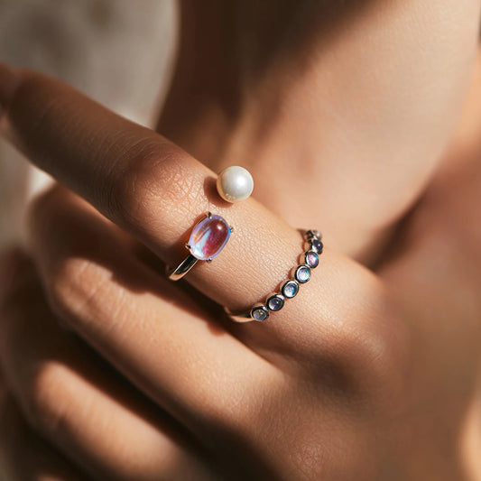 Sterling Silver Round Moonstone Ring