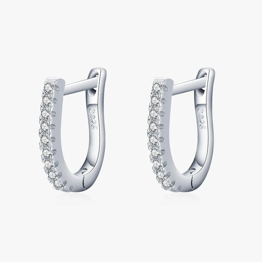 Silver U Shape Earrings with Cubic Zirconia