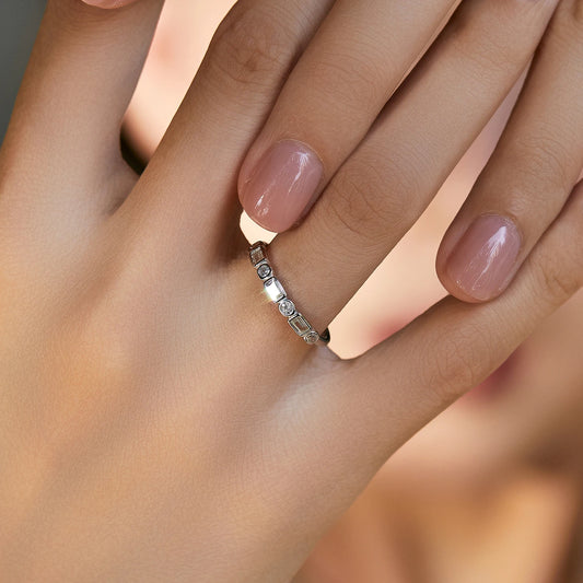 Sterling Silver Round Rectangle Ring