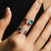 Sterling Silver Green & Pearl Open Ring