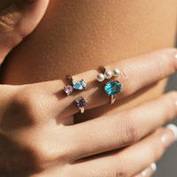 Sterling Silver Green & Pearl Open Ring