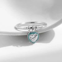 Sterling Silver Green Enamel Heart Charm Ring