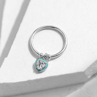Sterling Silver Green Enamel Heart Charm Ring