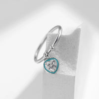 Sterling Silver Green Enamel Heart Charm Ring