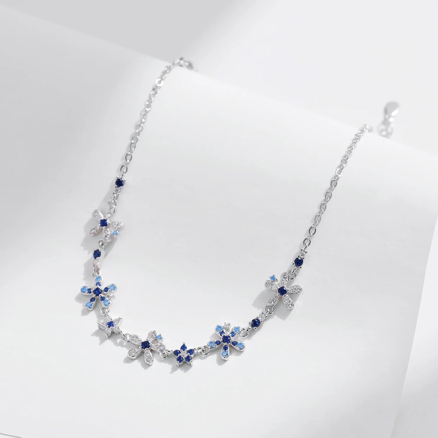 Sterling Silver Flower Pave Bracelet