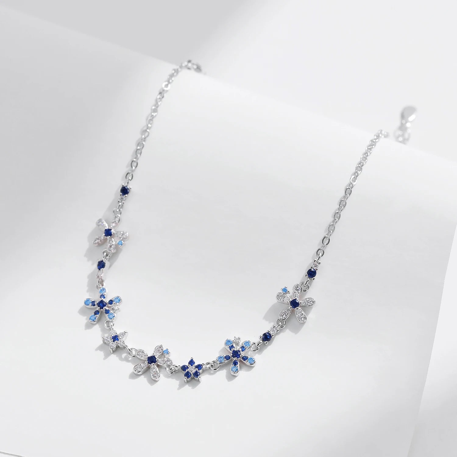 Sterling Silver Flower Pave Bracelet