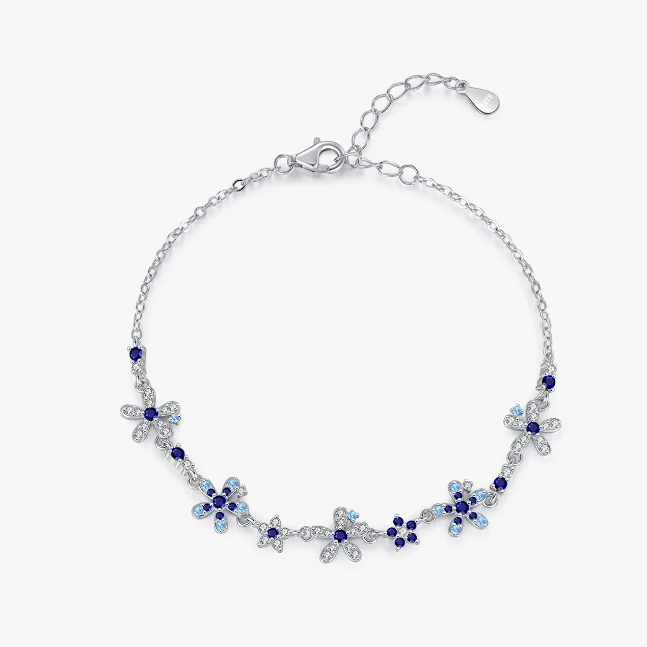 Sterling Silver Flower Pave Bracelet