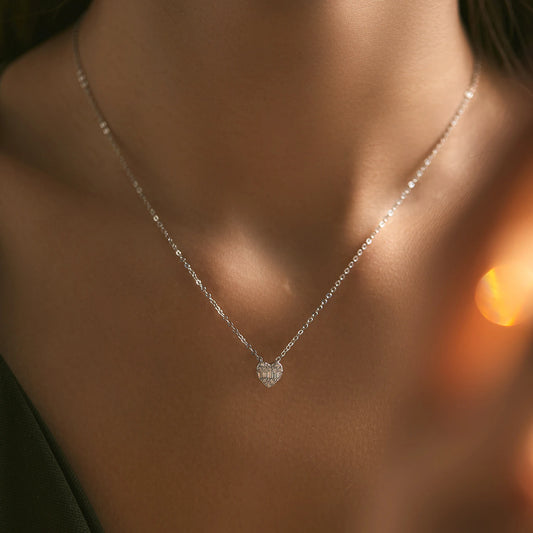 Sterling Silver Pave Setting Heart Necklace