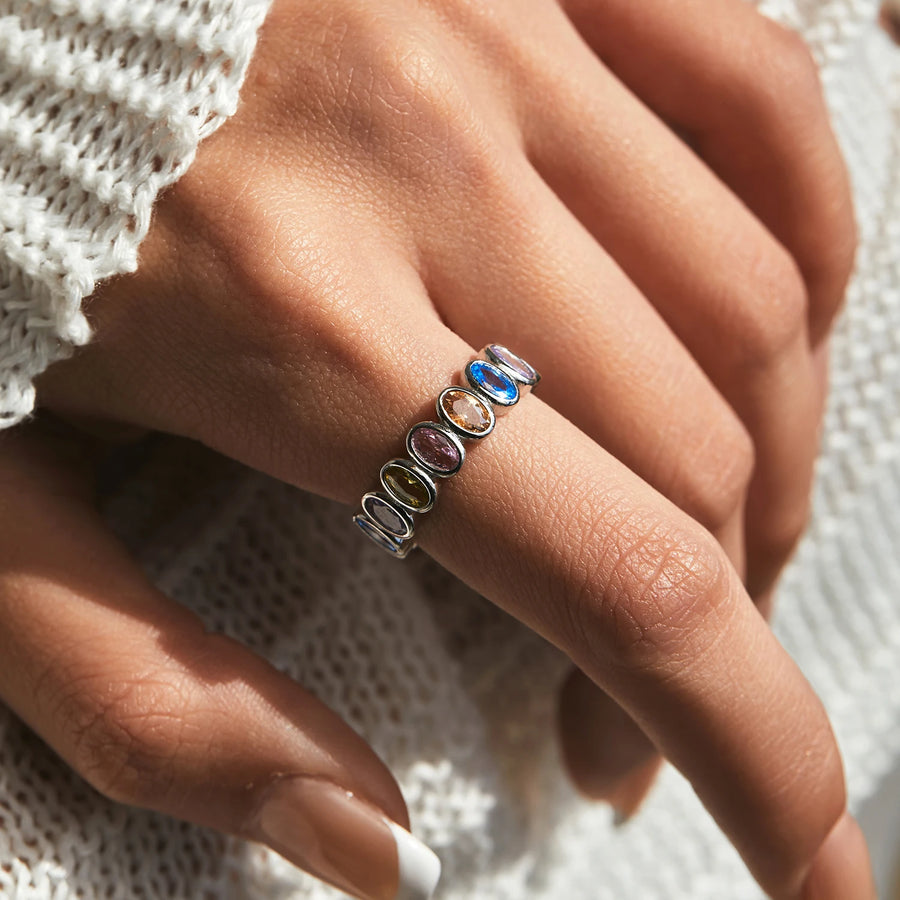 Multi-Color Cubic Zirconia Oval Eternity Ring