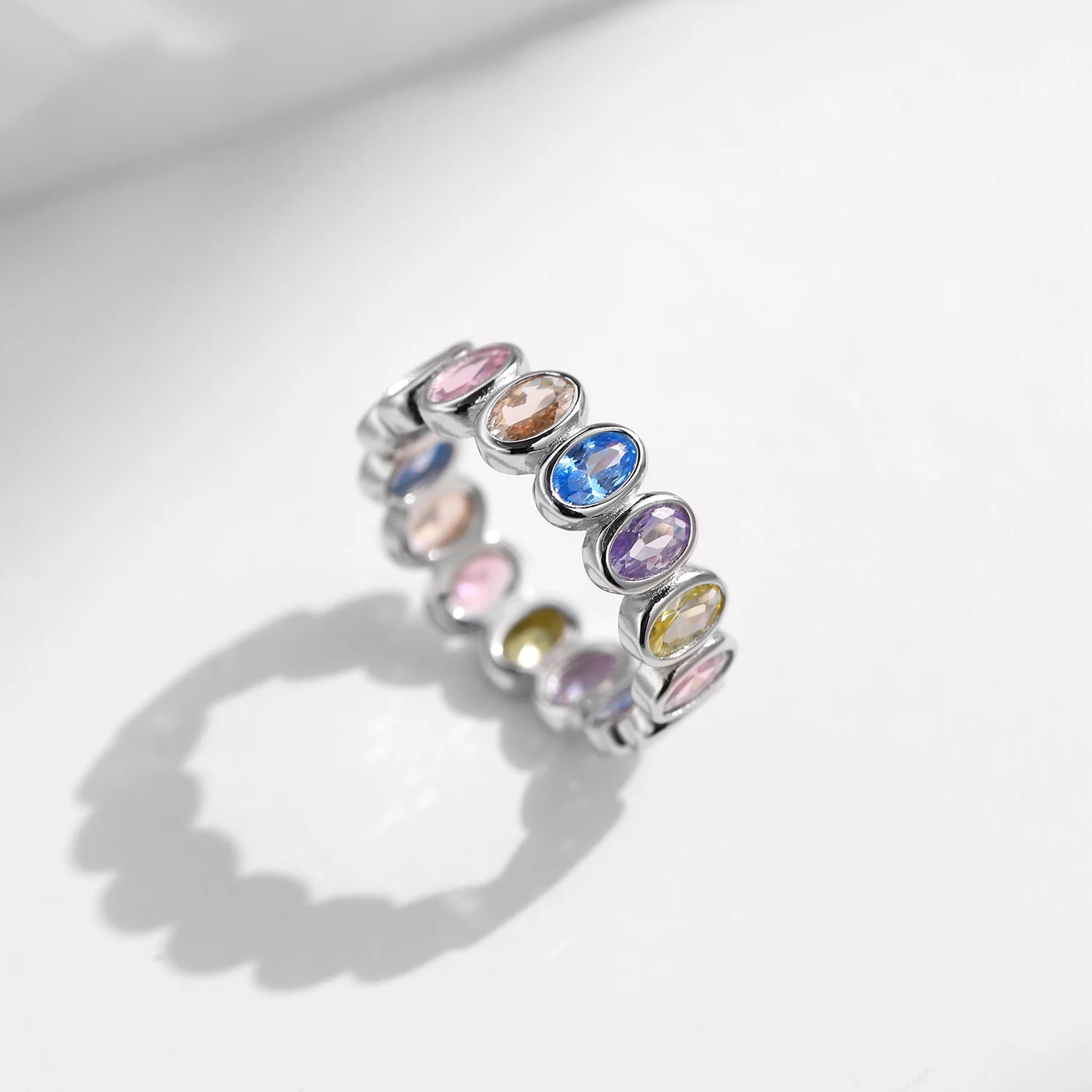 Multi-Color Cubic Zirconia Oval Eternity Ring