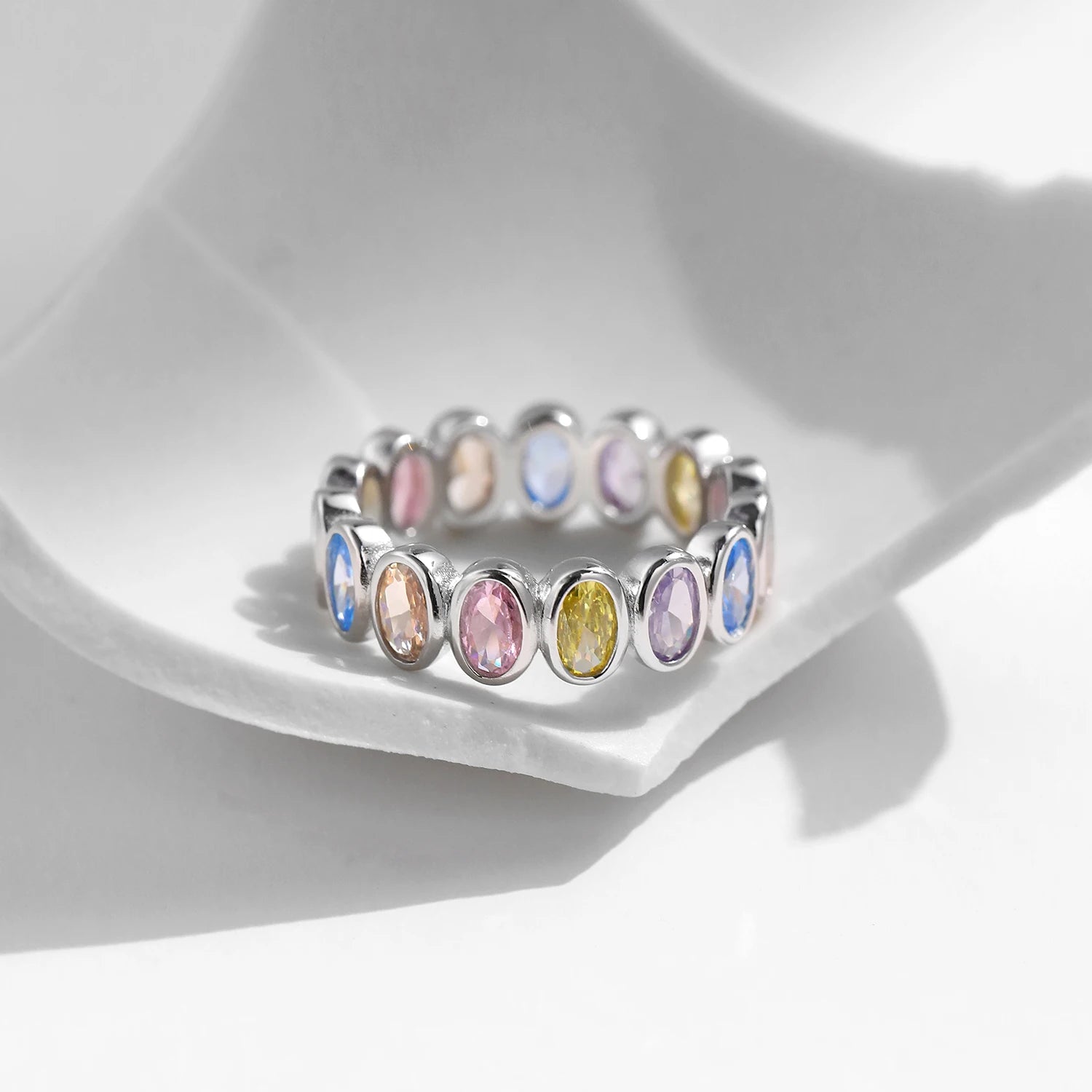 Multi-Color Cubic Zirconia Oval Eternity Ring