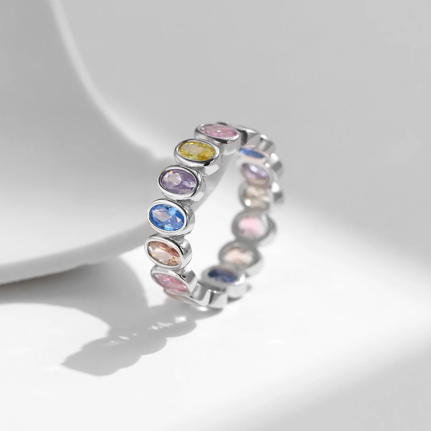 Multi-Color Cubic Zirconia Oval Eternity Ring