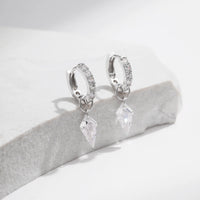 Sterling Silver Cubic Zirconia Drop Hoop Earrings