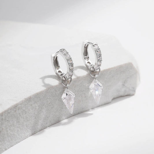 Sterling Silver Cubic Zirconia Drop Hoop Earrings