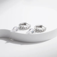 Sterling Silver Cubic Zirconia Drop Hoop Earrings